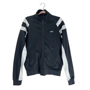 Mens Ovo Black with White Long Sleeve Zip Up Long Neck Jacket Casual Top Size M